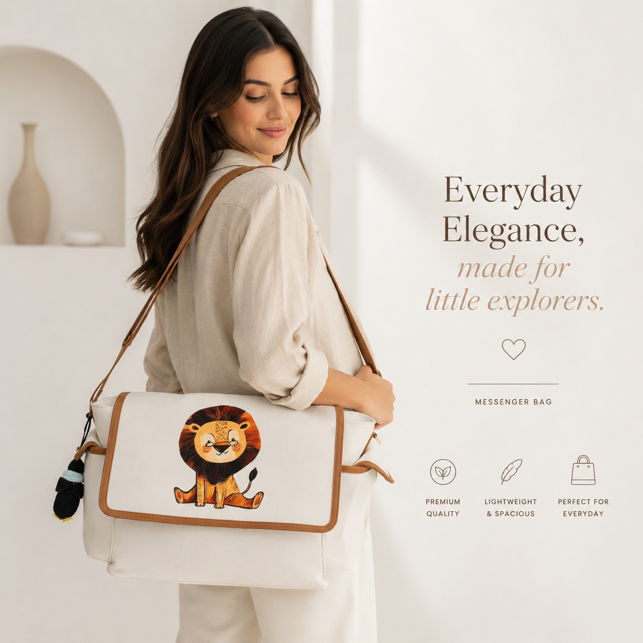 MUFFA Little Lion Ivory Luxury Messenger Diaper Bag