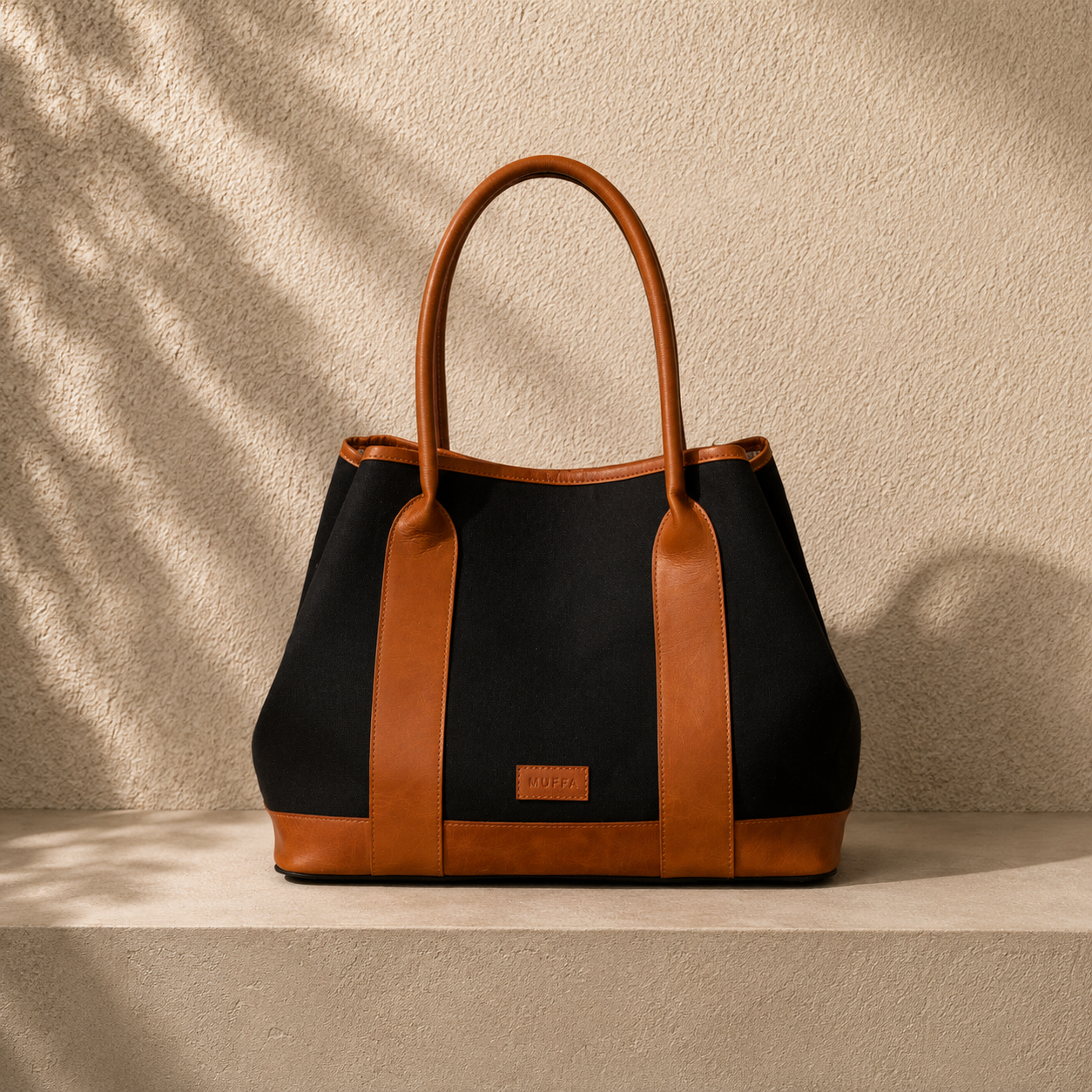 MUFFA little lion midnight black tote bag in canvas and leather