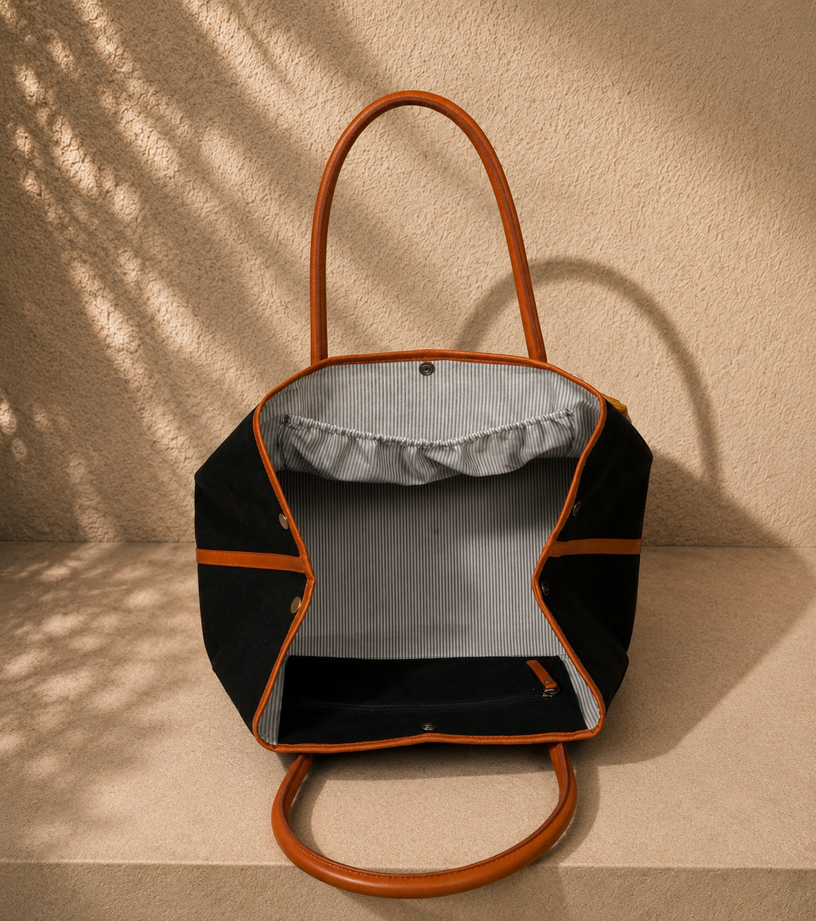 MUFFA little lion midnight black tote bag in canvas and leather