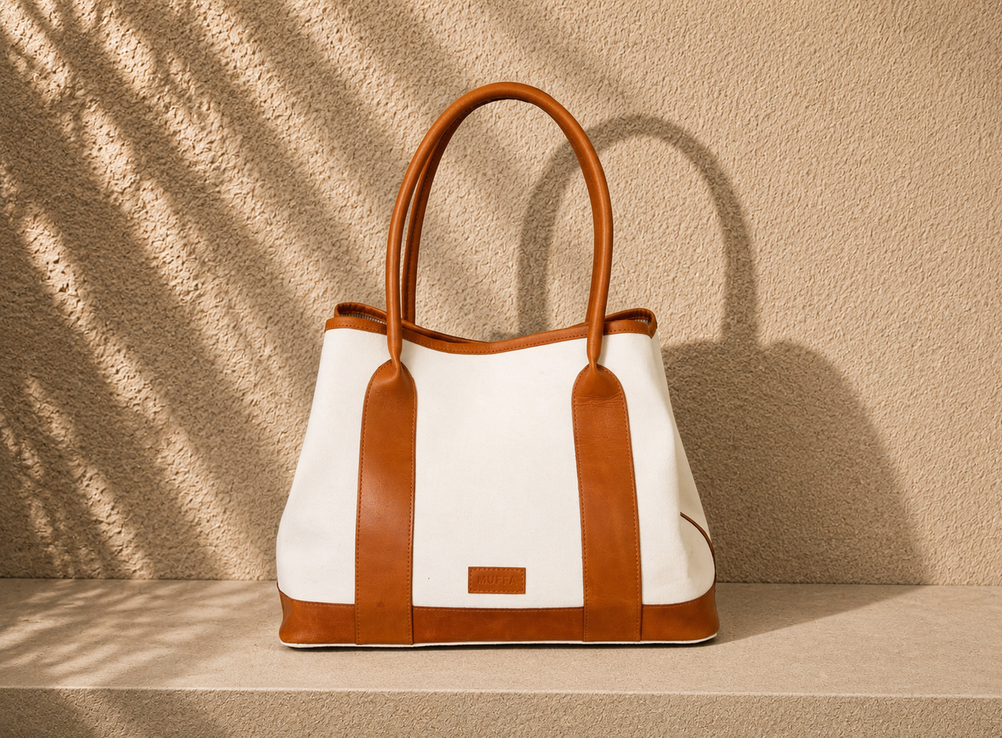 MUFFA little lion ivory tote bag in canvas and leather