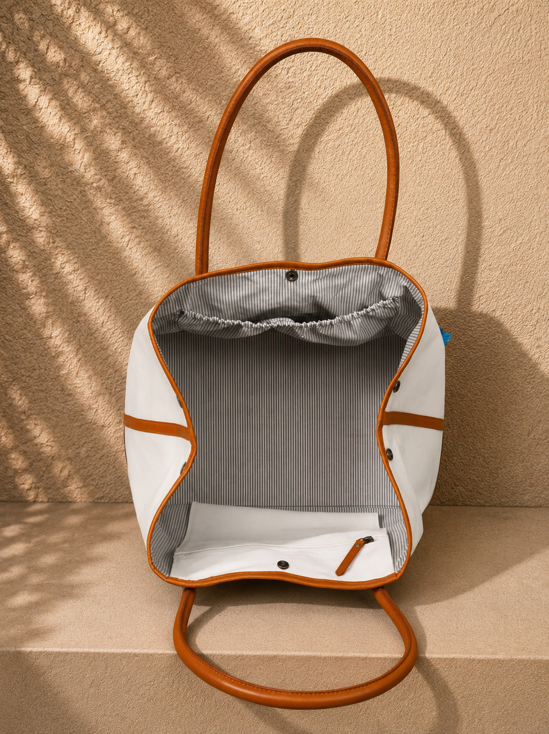 MUFFA little lion ivory tote bag in canvas and leather