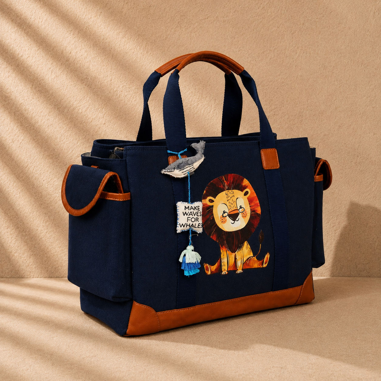 MUFFA Storybook lion Navy blue Utility Tote